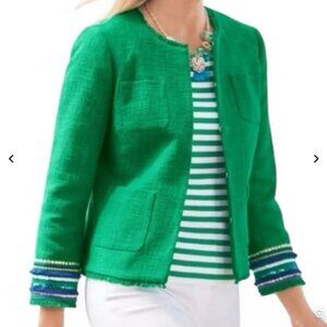 Talbots Kelly Green Tweed Sequin Cuff Jacket size 12P  NWOTS